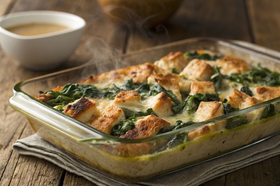Zapiekanka z piersi kurczaka i szpinaku