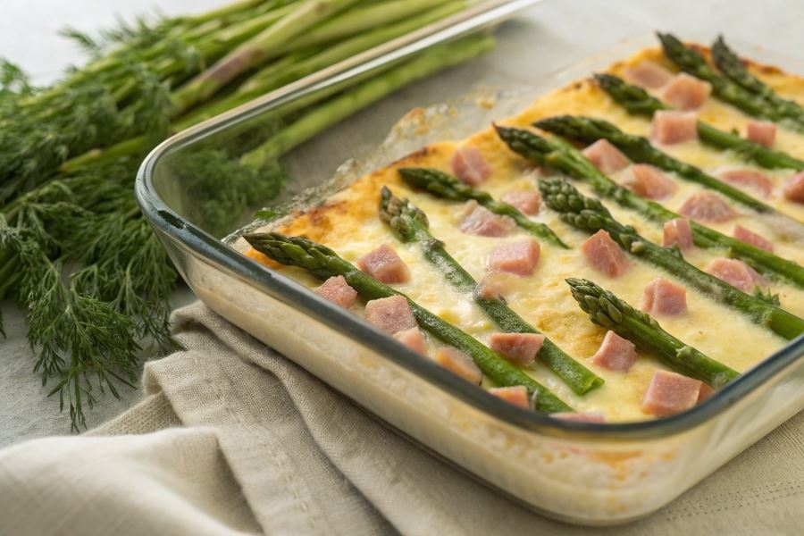 Zapiekanka ze szparagami i szynką