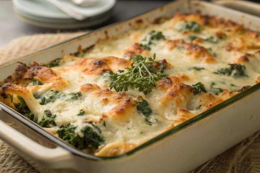 Zapiekanka ze szpinakiem i serkiem topionym