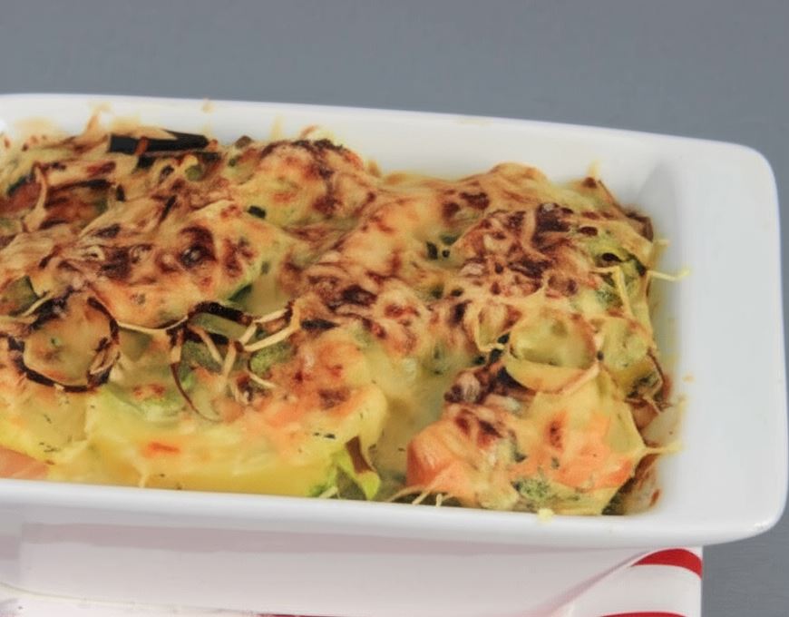 Zapiekanka ziemniaczana z łososiem w sosie koperkowo-serowym