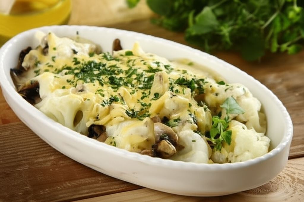 Zapiekany kalafior z pieczarkami