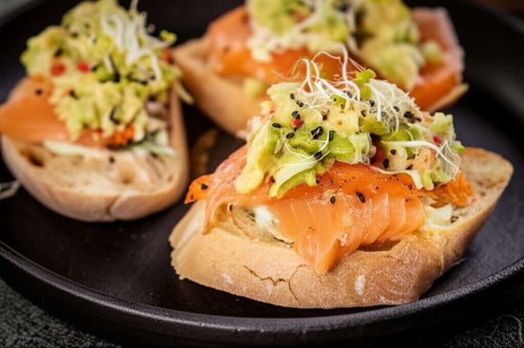 Zielona kanapka z pastą z awokado i łososiem