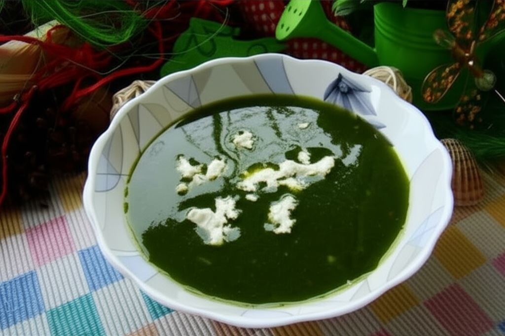 Zielony barszcz podany z fetą