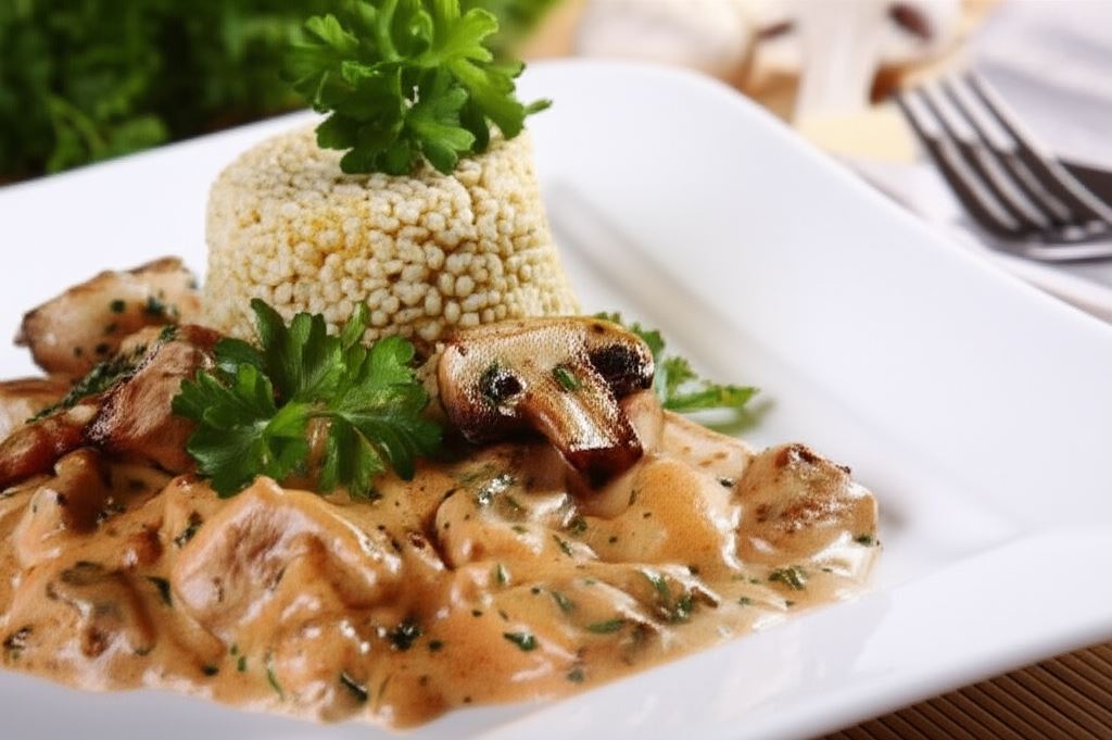 Złocista kasza z gulaszem grzybowym