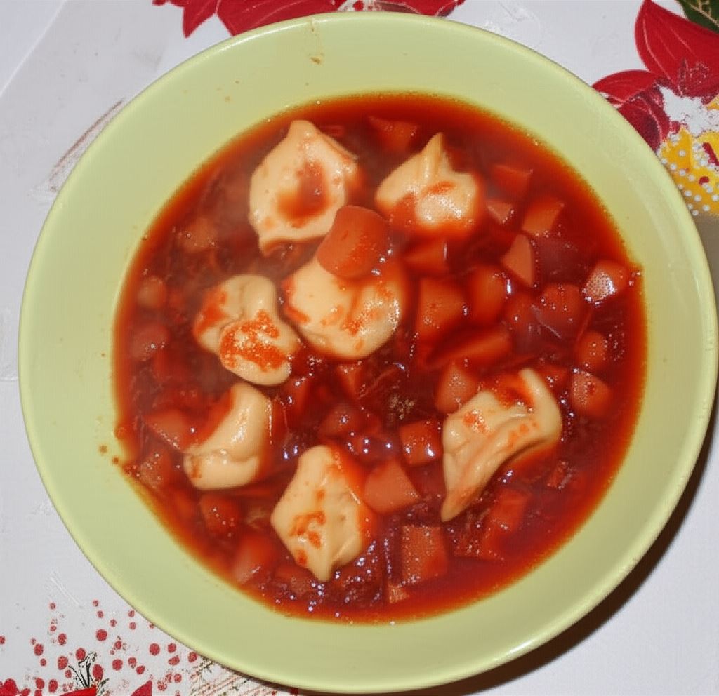 Zupa buraczkowa z uszkami z kapusta i grzybami