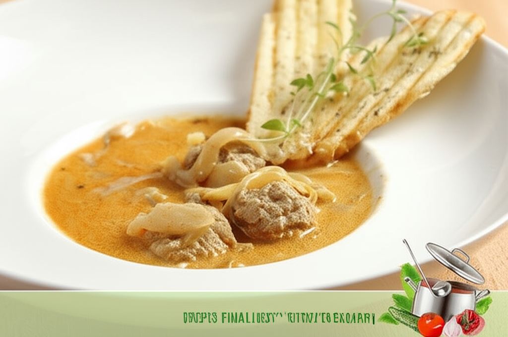 Zupa cebulowa z kulkami mięsnymi i serkiem topionym