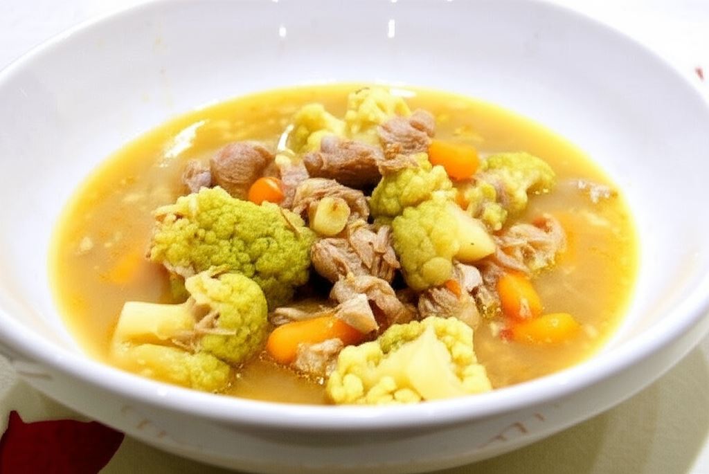 Zupa gulaszowa z zielonym kalafiorem