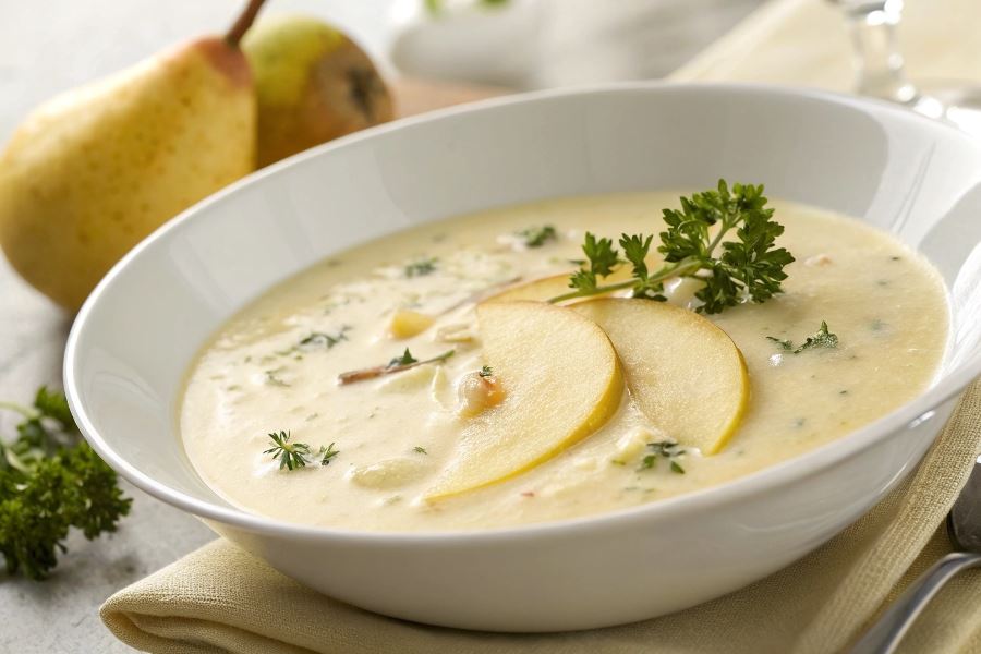 Zupa serowa z gruszką