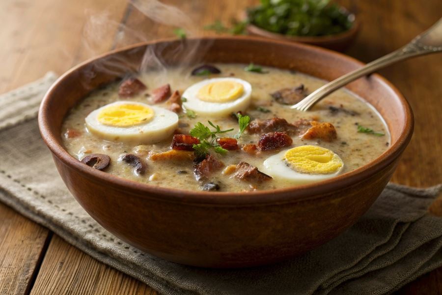 Żurek z jajkami przepiórczymi