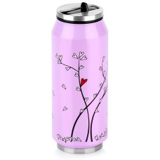 Kubek termiczny Orion PUSZKA 128513 – do szkoły, 400 ml, różowy serce, ze słomką