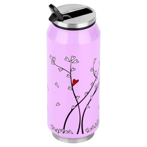 Kubek termiczny Orion PUSZKA 128513 – do szkoły, 400 ml, różowy serce, ze słomką