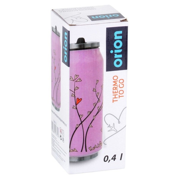 Kubek termiczny Orion PUSZKA 128513 – do szkoły, 400 ml, różowy serce, ze słomką