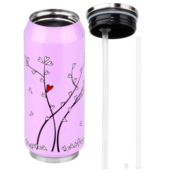 Kubek termiczny Orion PUSZKA 128513 – do szkoły, 400 ml, różowy serce, ze słomką