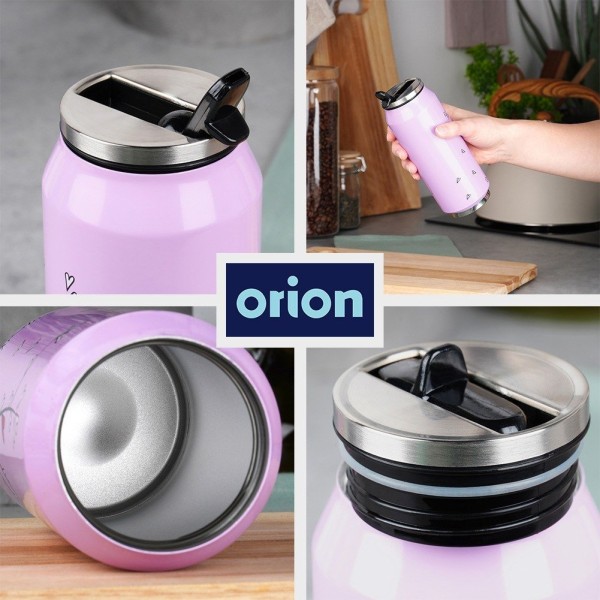 Kubek termiczny Orion PUSZKA 128513 – do szkoły, 400 ml, różowy serce, ze słomką