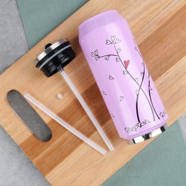 Kubek termiczny Orion PUSZKA 128513 – do szkoły, 400 ml, różowy serce, ze słomką