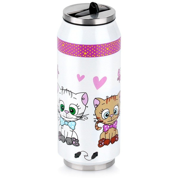 Kubek termiczny ORION PUSZKA KOTEK 400 ml ze słomką i ustnikiem do szkoły