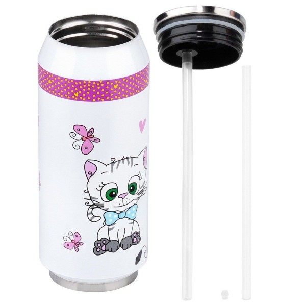 Kubek termiczny ORION PUSZKA KOTEK 400 ml ze słomką i ustnikiem do szkoły