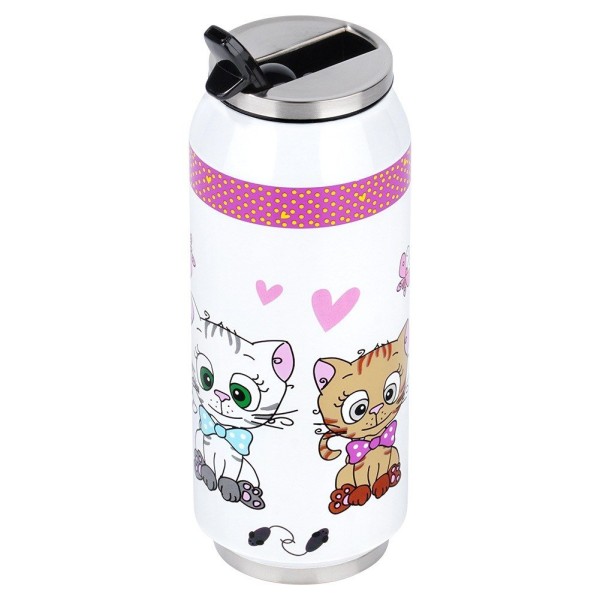 Kubek termiczny ORION PUSZKA KOTEK 400 ml ze słomką i ustnikiem do szkoły