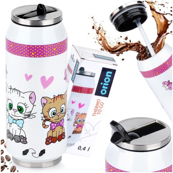 Kubek termiczny ORION PUSZKA KOTEK 400 ml ze słomką i ustnikiem do szkoły