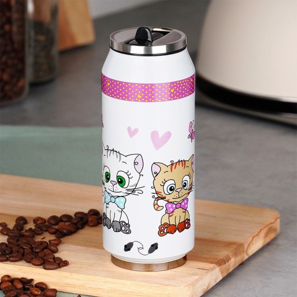 Kubek termiczny ORION PUSZKA KOTEK 400 ml ze słomką i ustnikiem do szkoły