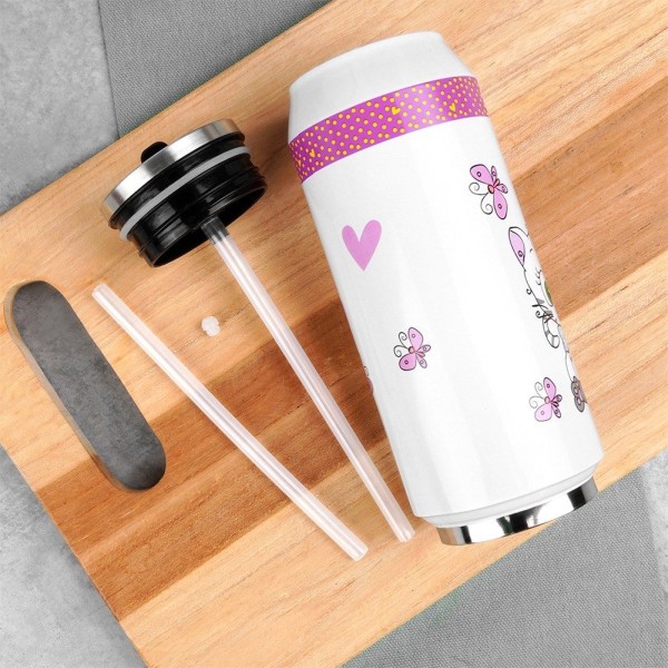 Kubek termiczny ORION PUSZKA KOTEK 400 ml ze słomką i ustnikiem do szkoły