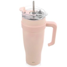 Kubek termiczny Orion 112283 stalowy 1200 ml z rączką i słomką różowy
