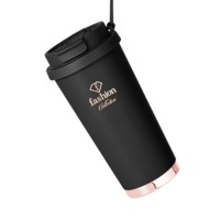 Термочашка Fashion TV FTV-0132 0,5 л матова чорна з рожевим золотом для збереження тепла напоїв
