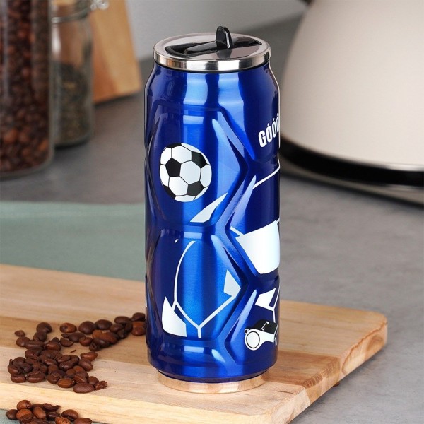 Kubek termiczny ORION PUSZKA 125895 500 ml z ustnikiem i słomką — niebieski