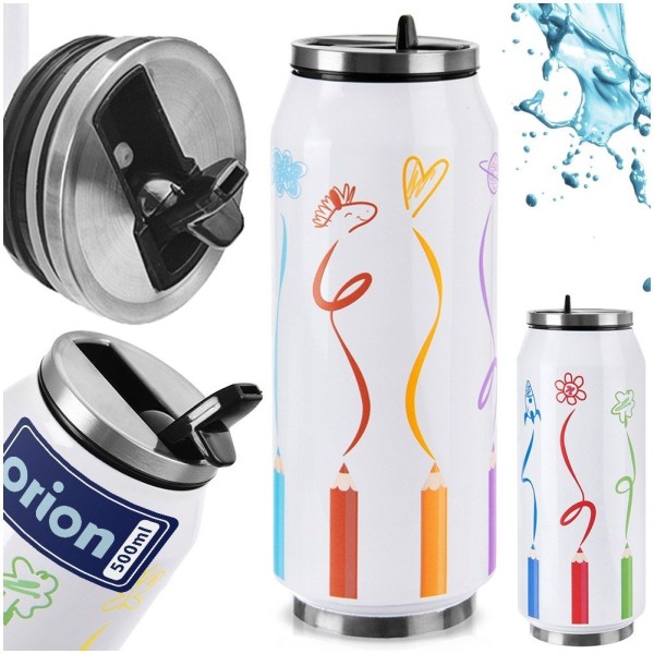 Kubek termiczny ORION PUSZKA 500 ml z rurką/ustnikiem do szkoły — wzór Kredki