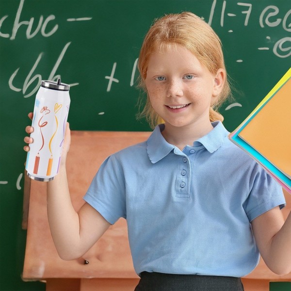 Kubek termiczny ORION PUSZKA 500 ml z rurką/ustnikiem do szkoły — wzór Kredki