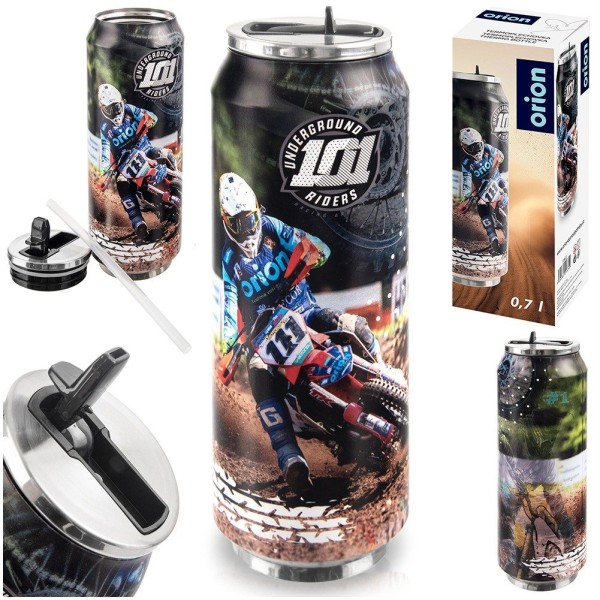 Kubek termiczny Orion RAJD 700 ml — puszka ze słomką i ustnikiem, do szkoły