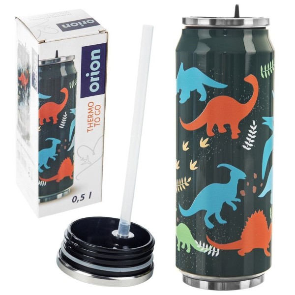 Kubek termiczny Orion 128514 Puszka z ustnikiem i słomką 500 ml — do szkoły, motyw dinozaur