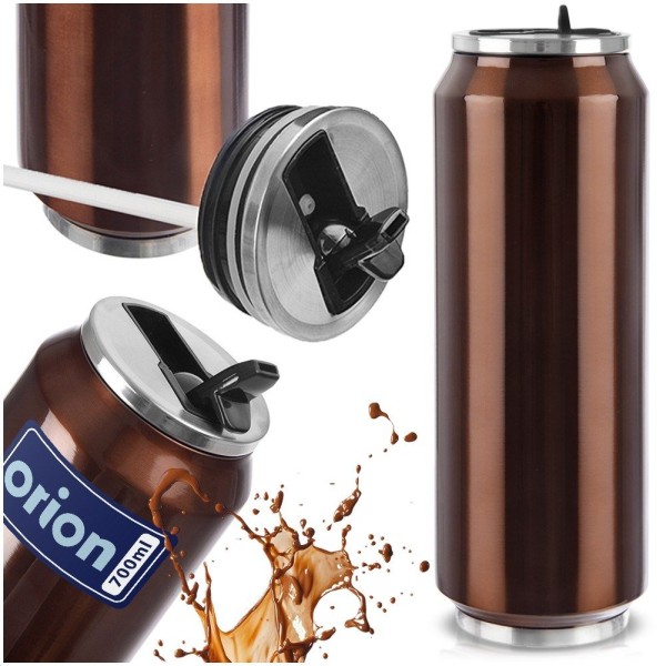 Kubek termiczny Orion PUSZKA 128530 — do kawy z ustnikiem i słomką, 700 ml, brązowy