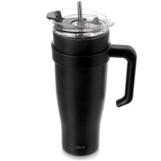 Kubek termiczny Orion 112284 stalowy 1200 ml z rączką i słomką czarny