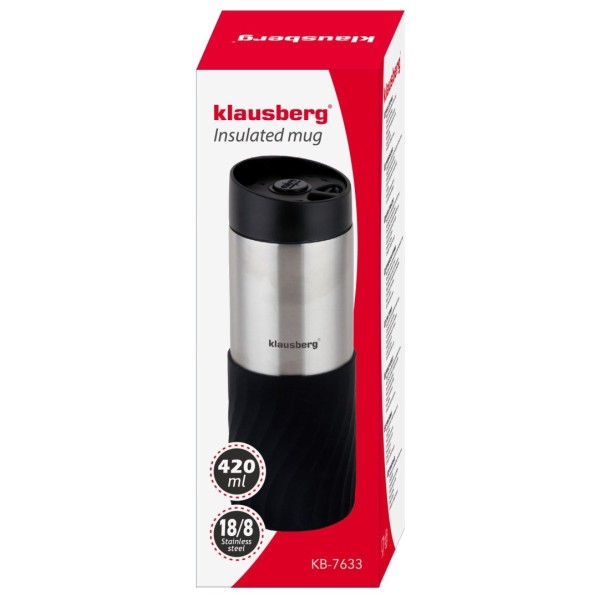 Термокружка Klausberg KB-7634, 400 мл, нержавіюча сталь 18/8, сіра, для збереження напоїв теплою або холодною