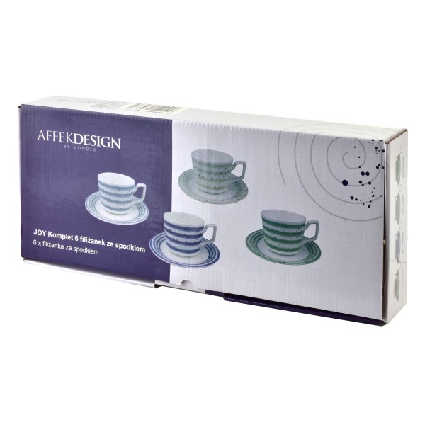 Filiżanki Joy Komplet 6 sztuk ze spodkiem zielone 210 ml do kawy