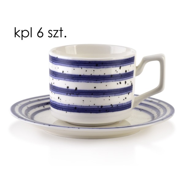 Komplet filiżanek Joy z spodkiem 6 sztuk niebieskie do kawy