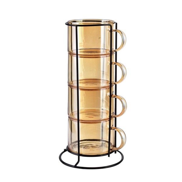 Komplet 4 filiżanek Peter Honey 350 ml na stojaku do serwowania