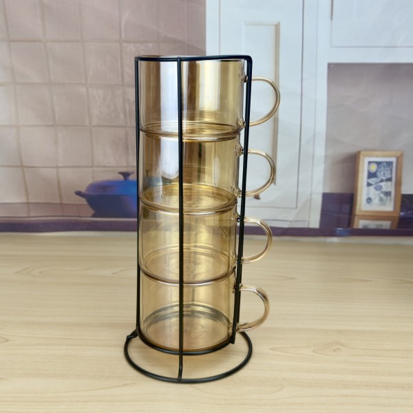 Komplet 4 filiżanek Peter Honey 350 ml na stojaku do serwowania