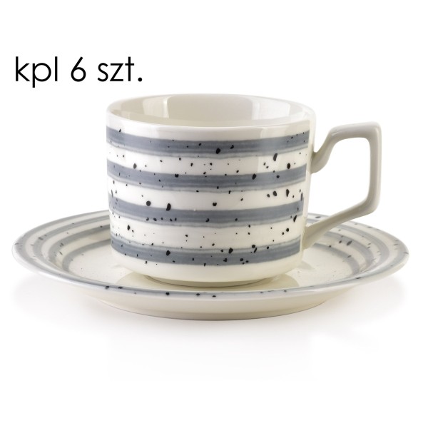 Filiżanki JOY Komplet 6 sztuk ze spodkiem szare do kawy i herbaty