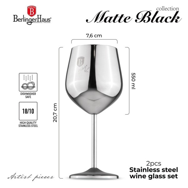 Kieliszki do wina, Berlinger Haus BH-8661 Matte Black Collection — komplet ozdobny