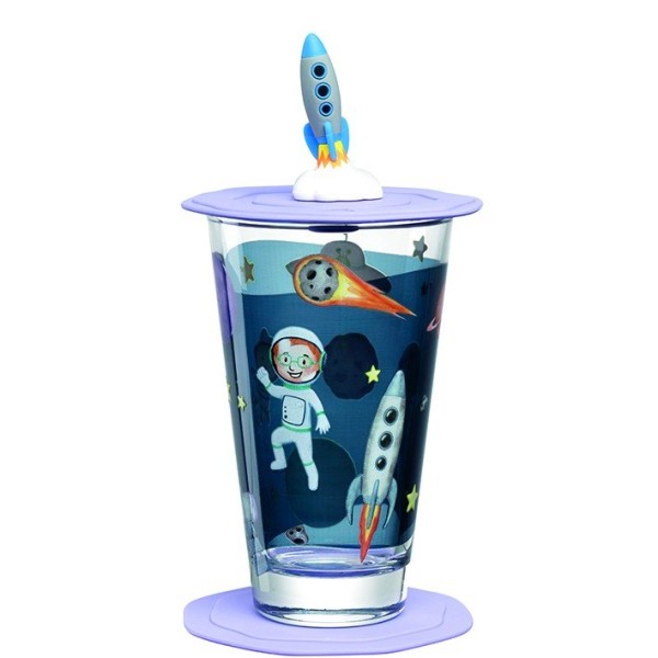 Szklanka Leonardo Bambini Avventura 300 ml z pokrywą i spodkiem do napojów