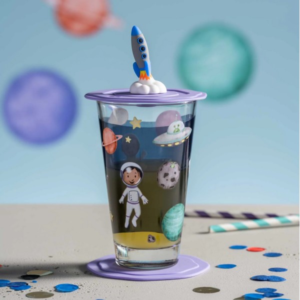 Szklanka Leonardo Bambini Avventura 300 ml z pokrywą i spodkiem do napojów