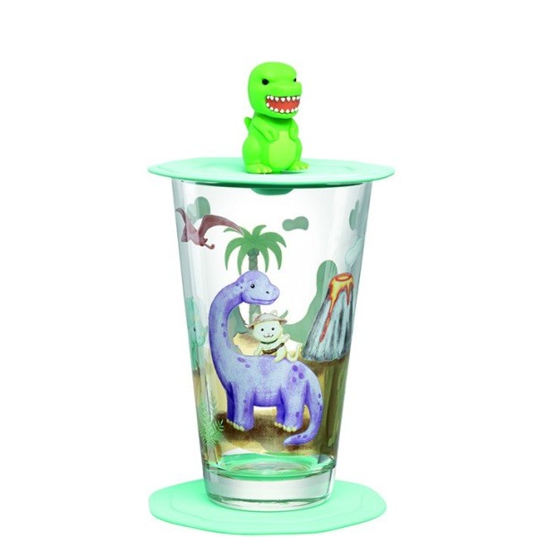 Szklanka Leonardo Bambini Avventura 300ml z pokrywą i spodkiem z motywem dinozaura do napojów