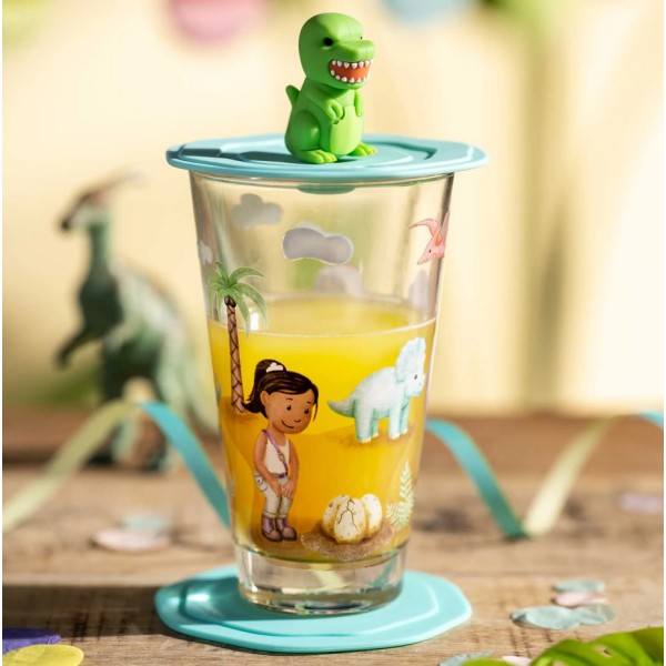 Szklanka Leonardo Bambini Avventura 300ml z pokrywą i spodkiem z motywem dinozaura do napojów