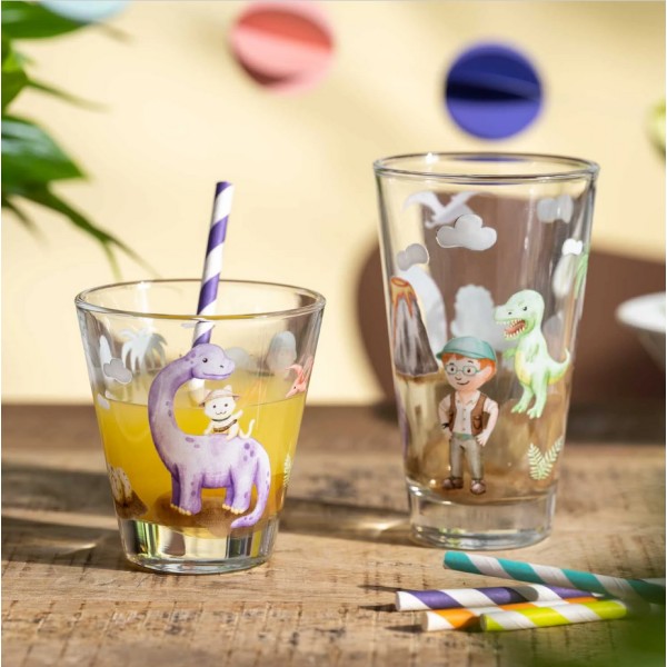 Szklanka Leonardo Bambini Avventura 300ml z pokrywą i spodkiem z motywem dinozaura do napojów