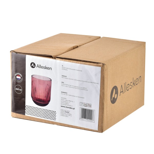 ELISE PURPLE Komplet 4 szklanek 260ml7,5x9,4cm