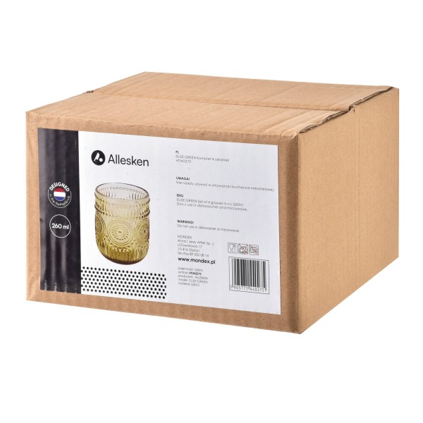 Komplet szklanek Elise Green 4 sztuki 260 ml do napojów