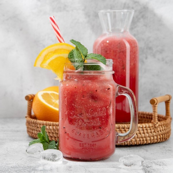 Пляшка для напоїв ORION 125551, скляна 450 мл, зі закруткою та соломкою (для напоїв на прогулянці)