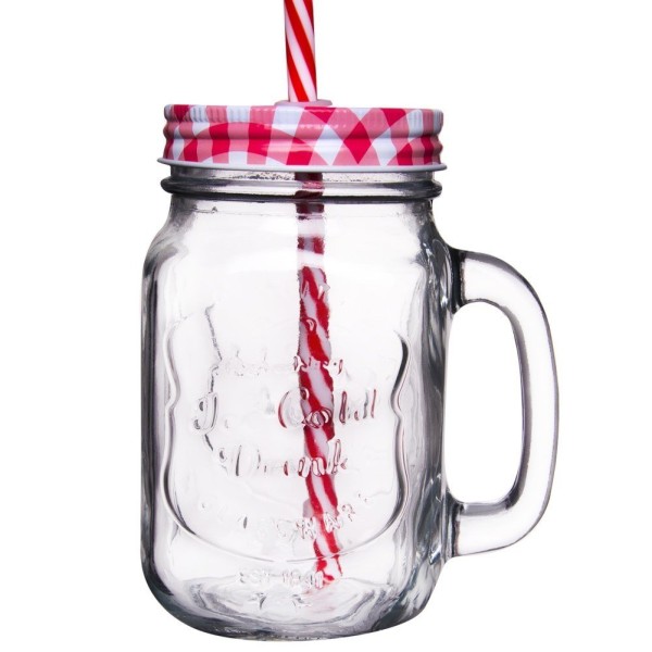 Пляшка для напоїв ORION 125551, скляна 450 мл, зі закруткою та соломкою (для напоїв на прогулянці)